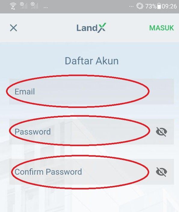 Silakan-buka-aplikasi-LandX-di-smartphone-Anda–kemudian-isi–22Email-22—22Password-22–dan-ulangi-password-di–22Confirm-Password-22-pada-halaman-Daftar-Akun-seperti-gambar-di-bawah-ini.