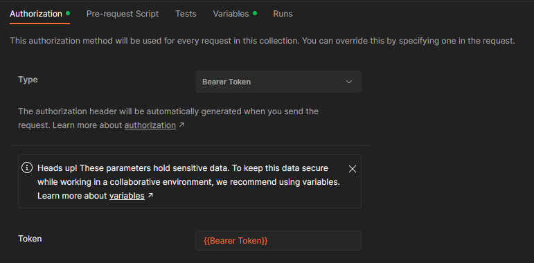 Adding a Bearer Token variable Authorization in Postman