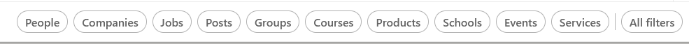LinkedIn search filters, none selected