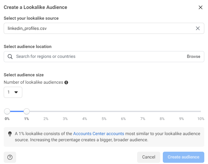 Creating a lookalike audience on Meta