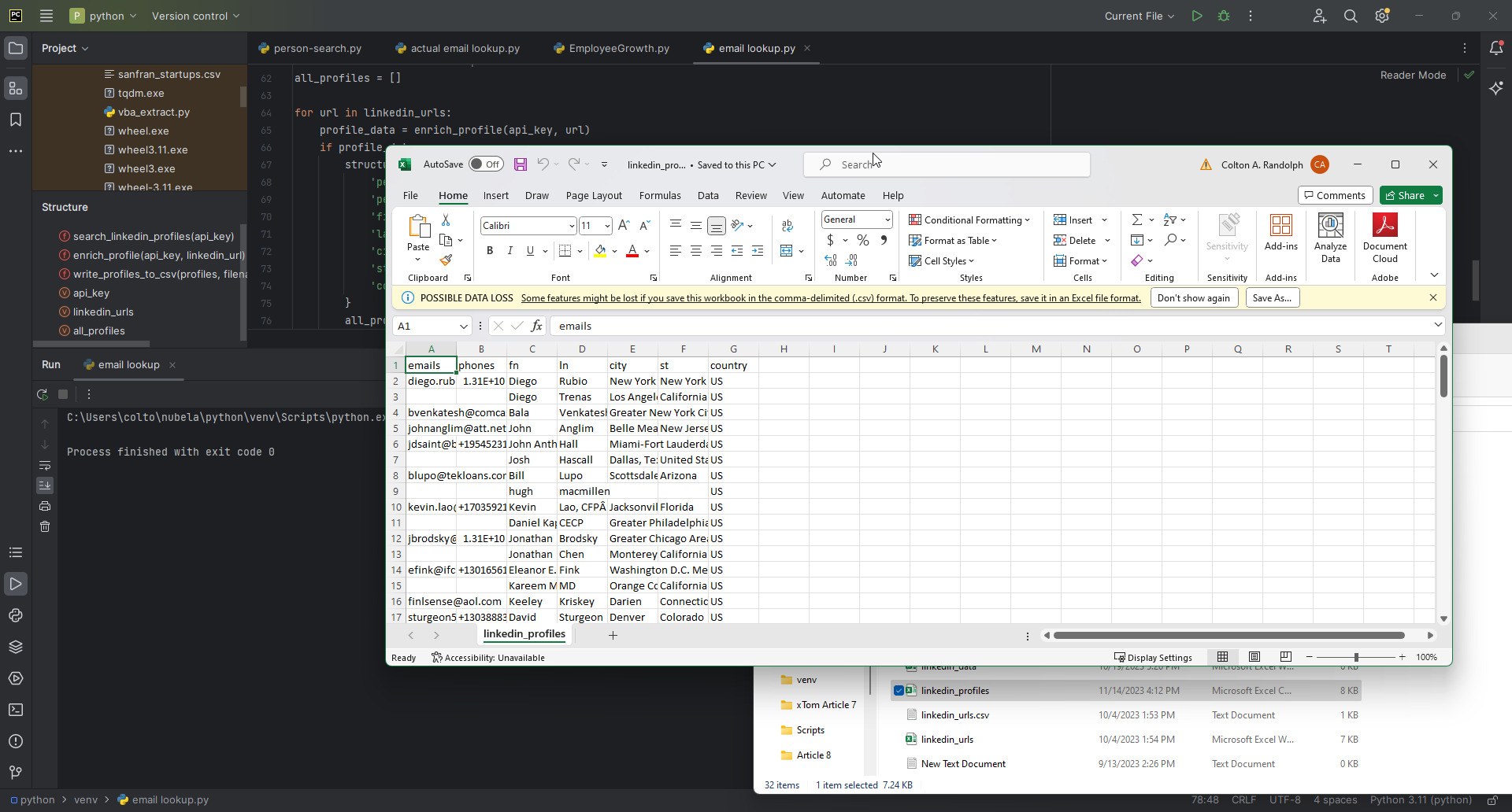 Exported prospect list into .CSV