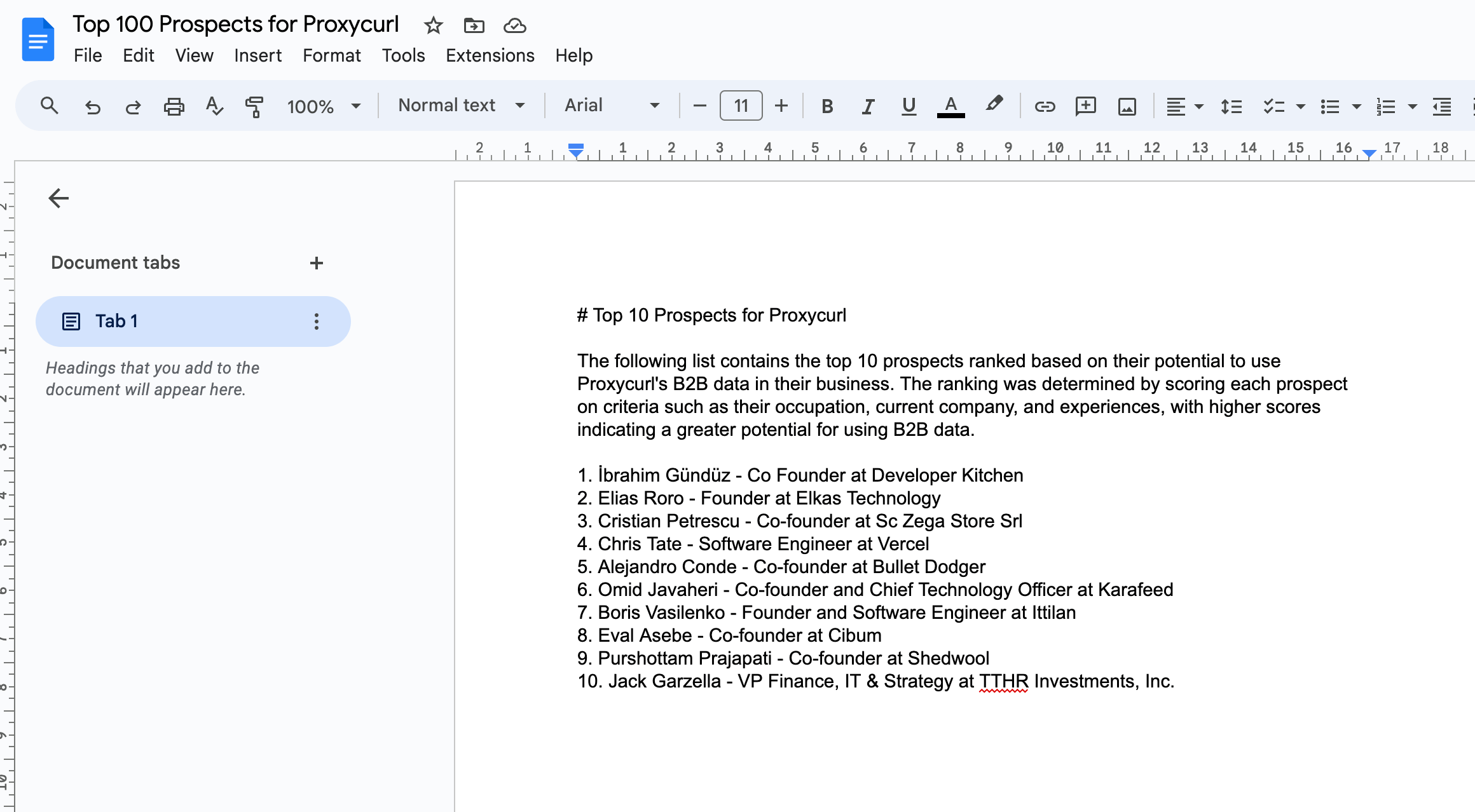 The results automatically saved in Google Docs