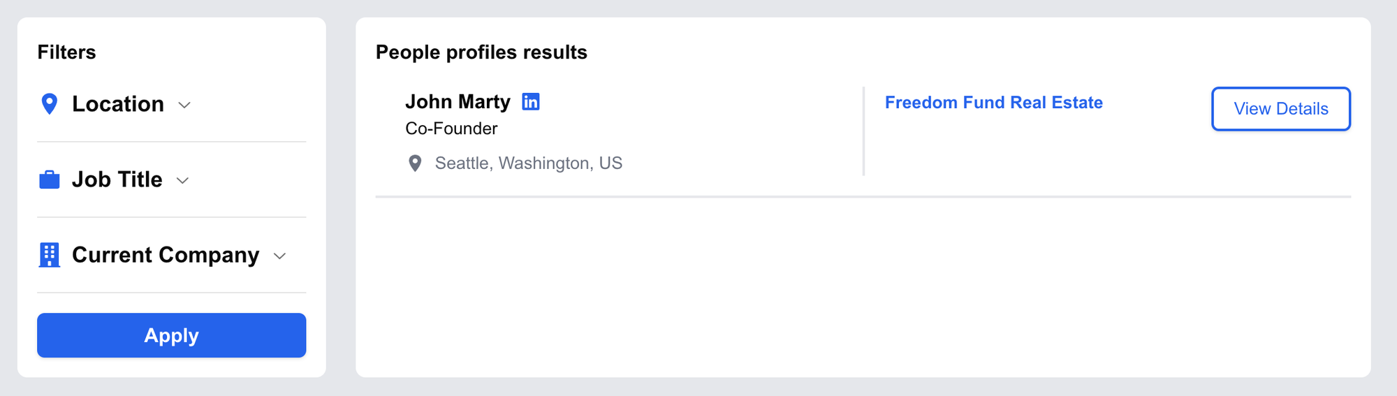 Results modal for the Lusha sales prospecting clone.