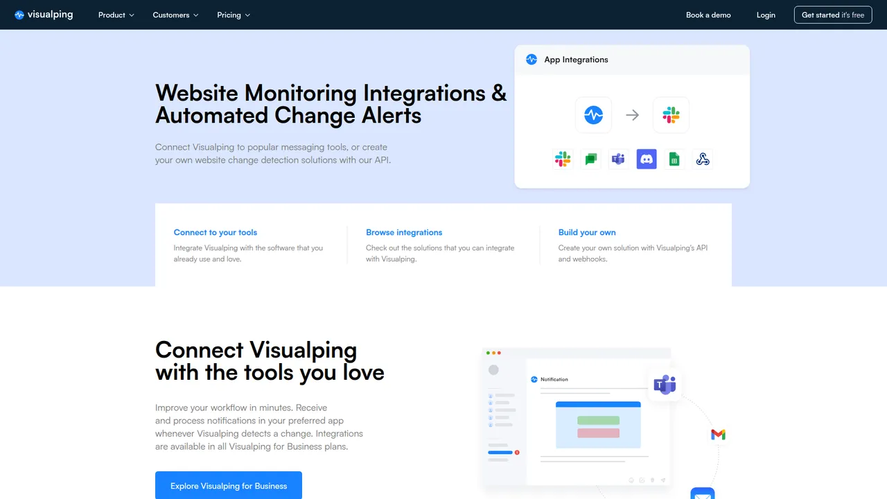 Visualping integrations page