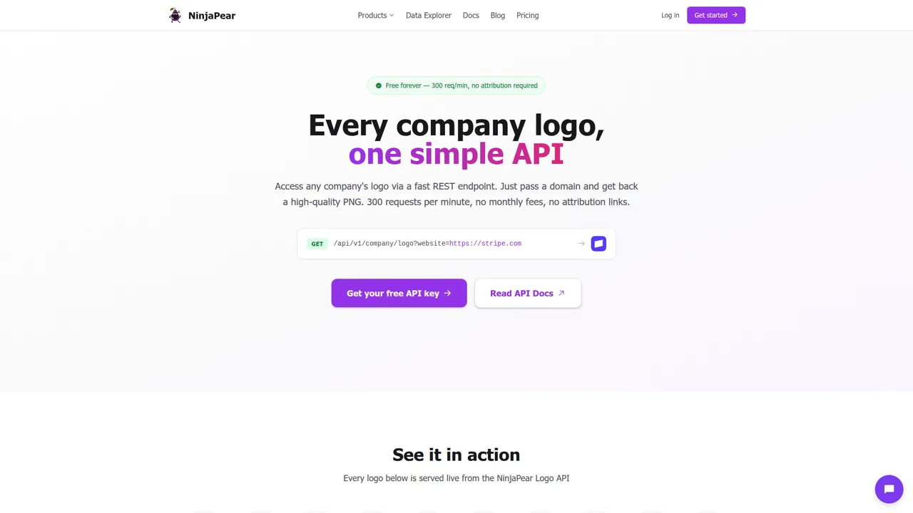 NinjaPear logo API page screenshot