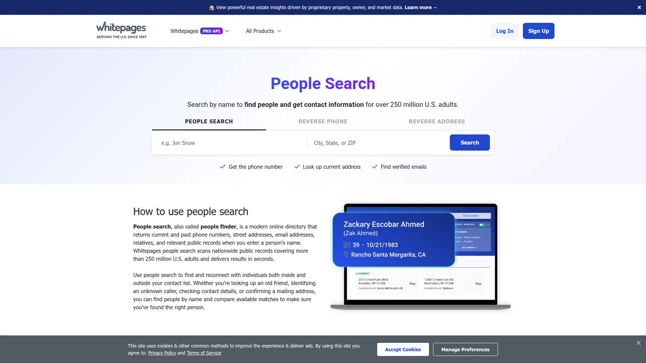 Whitepages people search landing page