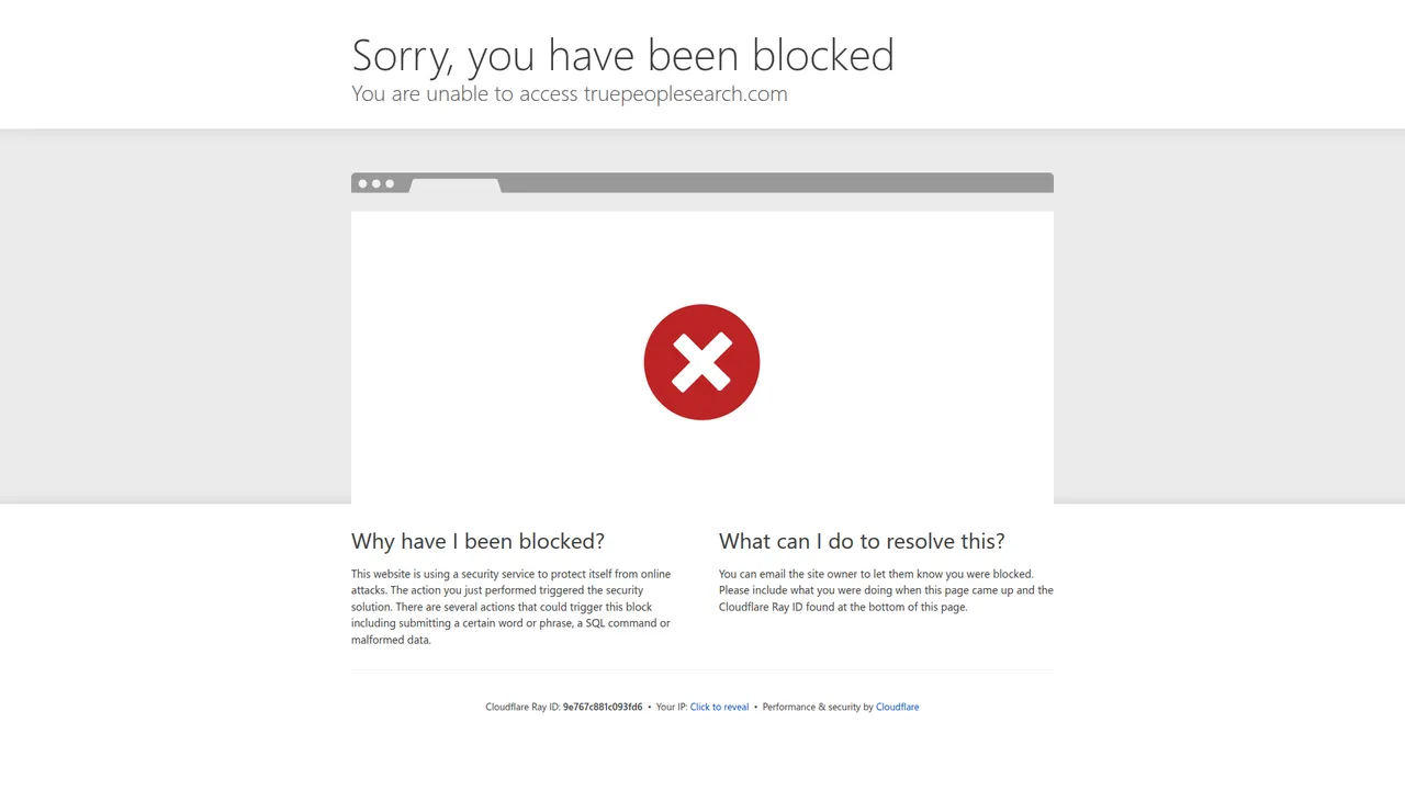 TruePeopleSearch removal page blocked during testing