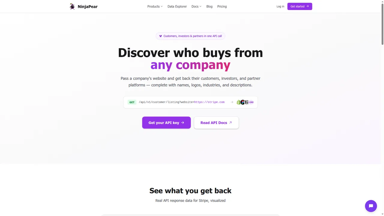 NinjaPear customer listing page, captured during research