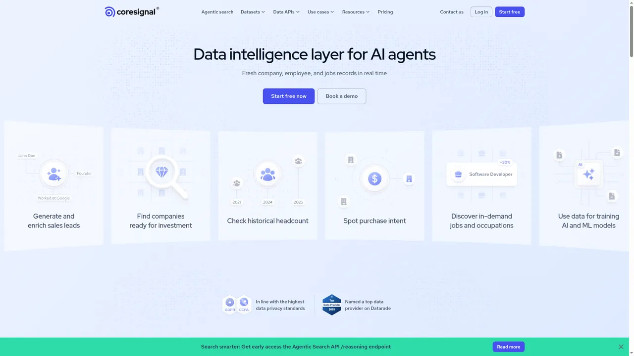 Coresignal landing page