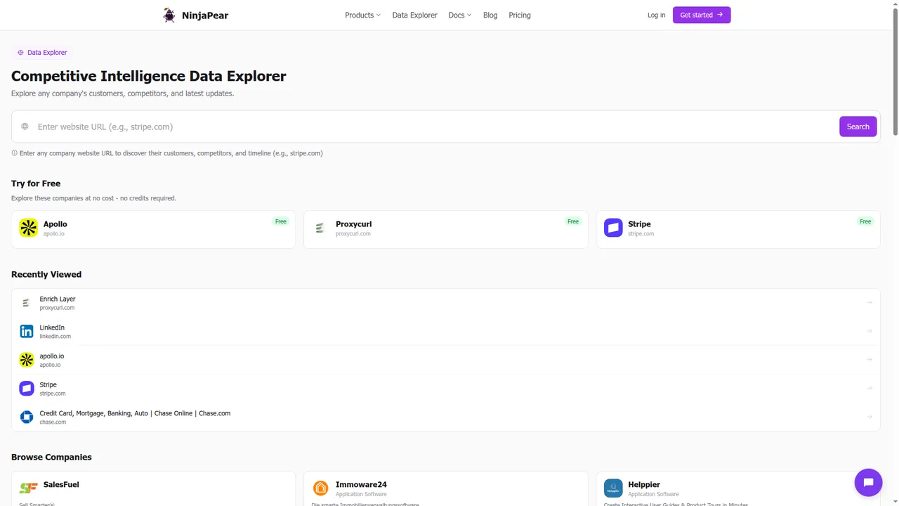 NinjaPear company and competitive intelligence explorer
